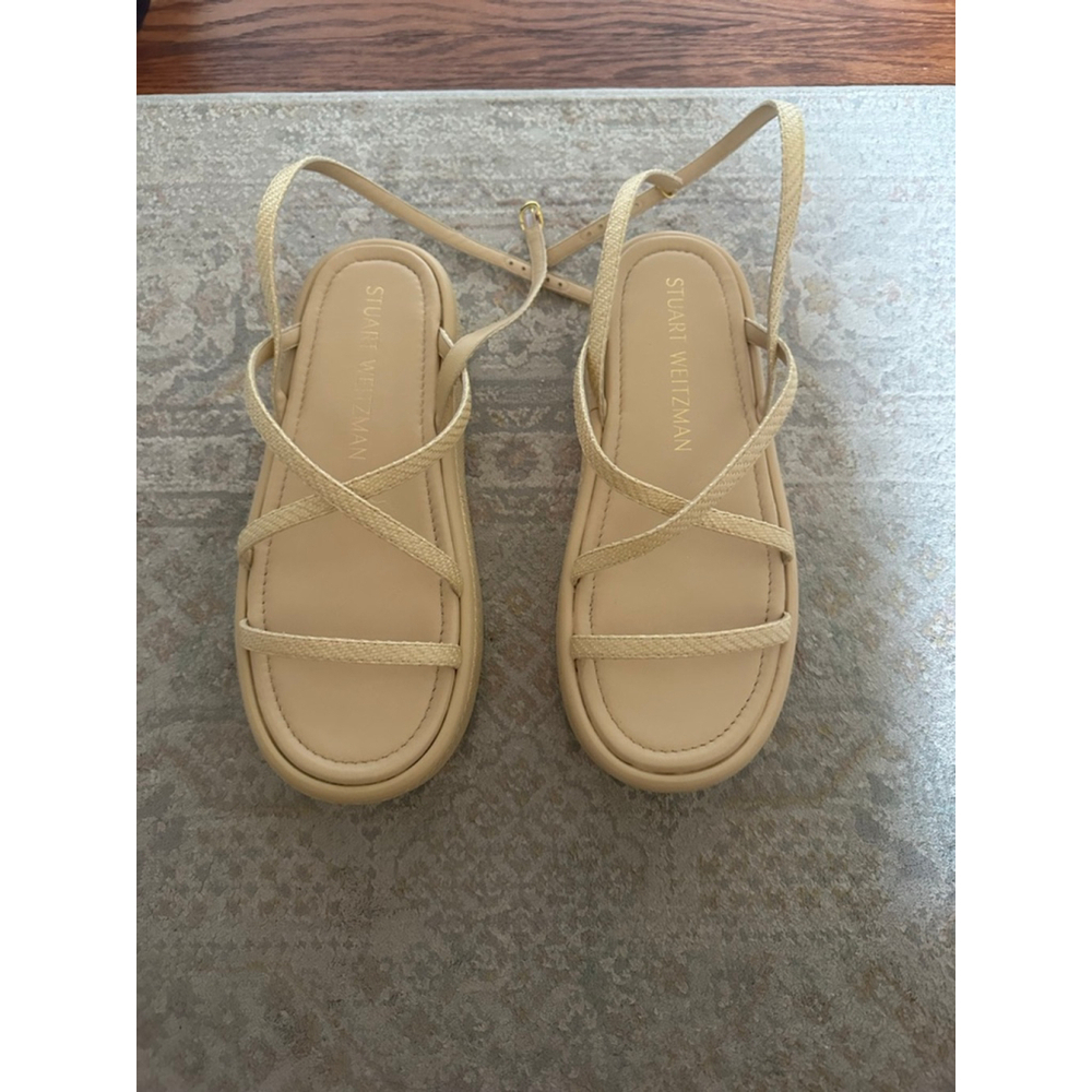 Women's Stuart Weitzman Espadrille Platform Sandals Tan/Beige Size 10.5